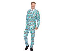 Smiffys Beer Festival Suit, Blue with Jacket, Trousers & Tie, Stand Out Suits Fancy Dress, Adult Dress Up Costumes