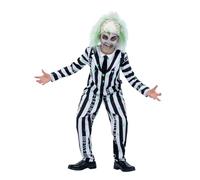 Smiffys Beetlejuice Child Costume with Jacket Mock Shirt Tie and Trousers Officially Licensed Warner Brothers Halloween Fancy Dress Classic Beetlejuice Stripes, Age 7-9
