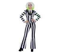 Smiffys Beetlejuice Women's Adult Costume with Jacket Trousers and Tie Black and White Stripes with Writing Down Sleeve Officially Licensed Warner Brothers Halloween Costume, Large
