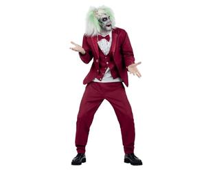 Smiffys Beetlejuice Groom Adult Costume Red Jacket with Mock Shirt and Waistcoat Bow Tie and Trousers Officially Licensed Warner Brothers Halloween Ideal for Matching Family Costumes