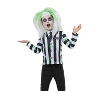 Smiffys Beetlejuice Kids Top, Official Licensed Beetlejuice Costume Shirt for Children, Black & White Striped Halloween Fancy Dress Outfit, Boys & Girls Movie Character, Trick or Treat Age 7-9