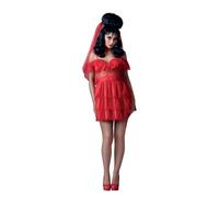 Smiffys Beetlejuice Lydia Bride Adult Costume Dress and Veil in Red with See-Through Sleeves Official Warner Brothers Licensed Halloween Costume with Matching Family Fancy Dress