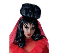 Smiffys Beetlejuice Lydia Wig for Adults Black Mid-Length with Fringe Officially Licensed Warner Brothers Ideal for Infamous Lydia Deetz Up-Do and Matching Family Fancy Dress Halloween, World Book Day