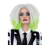 Smiffys Beetlejuice Wig for Adults Wavy Mid-Length Wig with Neon Green and Grey Colours Official Warner Brothers Licensed Wig Ideal for 1980s Halloween Womens Wig