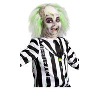 Smiffys Beetlejuice Wig for Childrens with Latex Bald Head White and Green Official Warner Brothers Licensed Wig Attached Bald Cap Perfect for Matching Family Beetlejuice Costumes