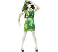 Smiffys Biohazard Female Costume, Green with Dress, Apron, Hat, Mask & Gloves, Halloween Zombie Alley Fancy Dress, Halloween Dress Up Costumes