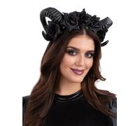 Smiffys Black Demon Floral Headband with Gothic Horns and Roses, Women’s Fancy Dress Halloween Costume Accessory, Dark Fantasy Cosplay, Roleplay, Stage Performances and Themed Parties
