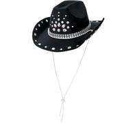 Smiffys Black Rhinestone Cowboy Hat, Cowboys and Indians Fancy Dress, Western Dress Up Hats