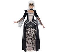 Smiffys Black Widow Baroness Costume, Black with Printed Dress, Halloween Carnival of The Damn Fancy Dress, Halloween Dress Up Costumes