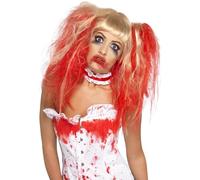 Smiffys Blood Drip Wig, Blonde with Bunches & Blood Drip Effect, Halloween Fancy Dress Accessory, Halloween Dress Up Wigs