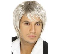 80's Light Blonde & Brown Mens Boy Band Wig - wig boy band blonde fancy dress light mens pop accessory smiffys