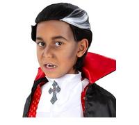 Smiffys Boys Vampire Wig Halloween Fancy Dress Costume Accessory for Children Classic Black Wig with White Streak for Dracula Look Trick or Treat School Dress Up & Spooky Themed Parties