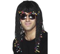Smiffys Braided Wig, Black with Beads, Hawaiian Luau Fancy Dress, Adult Dress Up Wigs
