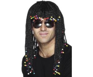 Smiffys braided wig with multicoloured beads, black, adult unisex Hawaiian | Perfect for adding a splash of colour to fancy dress parties, festivals and summer themed events