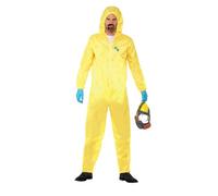 Smiffys Breaking Bad Costume in Yellow for Adults, Hazmat Suit, Latex Mask, Gloves, and Goatee, Officially Licensed, Channel Your Inner Heisenberg, Perfect for Stag and Hen Nights