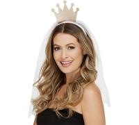 Smiffys Bride to Be Headband with Gold Crown & Veil, Hen & Stag Night Fancy Dress, Hen Party Dress Up Hen & stag/adult items