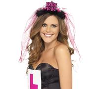 Smiffys Bride To Be Tiara with Veil, Black with Pink Lettering, Hen & Stag Night Fancy Dress, Adult Dress Up Hen & stag / adult items