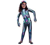 Smiffys Bright Bones Child Skeleton Costume, Kids Fancy Dress, Age 7-9