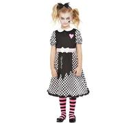 Smiffys Broken Doll Costume, Black & White Dress & Headband, Halloween Child Fancy Dress, Zombie Dress Up Costumes