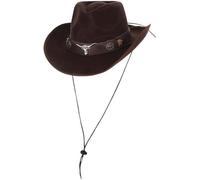 Smiffys Brown Mock Leather Western Cowboy Hat with Ox Band, Cowboys and Indians Fancy Dress, Western Dress Up Hats