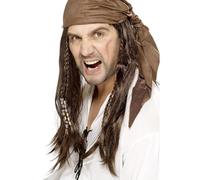 Adult's Buccaneer Pirate Wig - pirate wig brown buccaneer fancy dress bandana accessory mens smiffys costume new