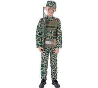 Smiffys Camouflage Military Boy Costume, Green with Top, Trousers & Hat, Boys Fancy Dress, Army Dress Up Costumes