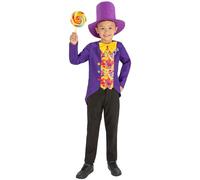Smiffys Candy Man Costume Mock Jacket with 3D Bowtie & Top Hat, Boys Fancy Dress, Book Character Dress Up Costumes