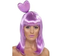 Smiffys Candy Queen Wig, Lilac with Heart Headband, Icons & Idols Fancy Dress, Adult Dress Up Wigs