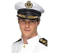 NEW White Captains Cap Officer Air Forces Navy Hat Fancy Dress Accessory