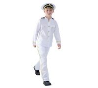 Smiffys Captain Costume, Child, White with Jacket, Trousers and Hat, Boys Fancy Dress, Child Dress Up Costumes