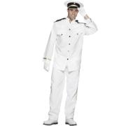Smiffys Captain Costume, White with Jacket, Trousers, Cap and Gloves, Land, Sea and Air Forces Fancy Dress, Adult Dress Up Costumes