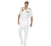 Smiffys Captain Costume, White with Top, Trousers & Hat, Land, Sea and Air Forces Fancy Dress, Adult Dress Up Costumes