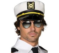 Smiffys Captains Cap, White Fabric with PVC Peak, Land, Sea and Air Forces Fancy Dress, Captain Dress Up Hats