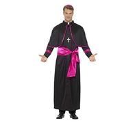 Smiffys Cardinal Costume, Black with Robe, Mock Belt, Hat & Cross Necklace, Saints and Sinners Fancy Dress, Adult Dress Up Costumes