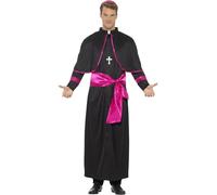 Smiffys Cardinal Costume, Black with Robe, Mock Belt, Hat & Cross Necklace, Saints and Sinners Fancy Dress, Adult Dress Up Costumes