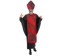 Smiffys Cardinal Sin Costume for Men with Red Robe Hat and Skull Mask Halloween Fancy Dress Outfit Sinister Priest Horror Costume, Large-X-Large