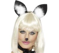 Smiffys Cat Ears, Black with Marabou Trim on Headband, Party Animals Fancy Dress, Animal Dress Up Accessories