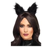 Smiffys Cat Ears Long Pile Fur Headband Black (One Size)