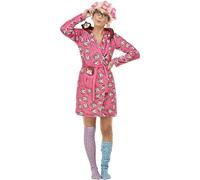 Smiffys Cat Lover Lady Costume, Pink Gown & Slipper Socks, Funny Fancy Dress, Comedy Dress Up Costumes