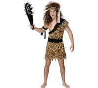 Smiffys Caveman Costume, Brown with Tunic, Headband & Armband, Cavemen & Women Fancy Dress, Caveman Dress Up Costumes