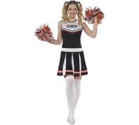 Smiffy's Cheerleader Costume – Black Dress & Pom Poms – Adult