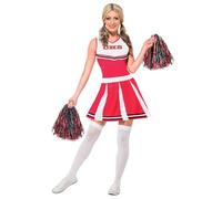 Smiffy's Cheerleader Costume - Red with Pom Poms - Women's M (UK 12-14)