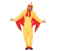 Smiffys Chicken Costume, Bright Yellow Hooded All-in-One Jumpsuit with Attached Beak and Comb, Party Animals Fancy Dress Outfit, Fun Adult Animal Dress Up Costumes for Parties and Events