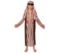 Smiffys Child Shepherd Costume, Brown & White Striped Kids Nativity Outfit with Robe & Headpiece, Traditional Boys or Girls Christmas Fancy Dress School Plays, Church Pageants & Nativity, Age 7-9