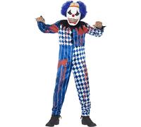 Smiffys Childrens Deluxe Sinister Clown Costume, Jumpsuit, Mask, Attached Brain