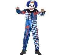 Smiffys Childrens Deluxe Sinister Clown Costume, Jumpsuit, Mask, Attached Brain