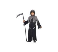 Smiffys Grim Reaper Costume, Black with Cloak & Hood, Halloween Child Fancy Dress, Child Dress Up Costumes