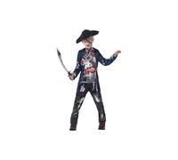 Smiffys Deluxe Jolly Rotten Pirate, Black with Top, Trousers & Hat, Sublimation Print, Halloween Child Fancy Dress, Pirate Dress Up Costumes, World Book Day