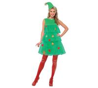 Smiffy's Women's Christmas Tree Costume, Dress & Hat, Size: 16-18, Colour: - christmas costume tree dress ladies fancy womens outfit tutu xmas