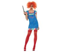 Smiffys Chucky Costume in Blue for Toddlers, Top and Printed Dungarees, Officially Licensed, Iconic Printed Dungarees and Striped Top, Perfect for Matching Family and Pet Costumes